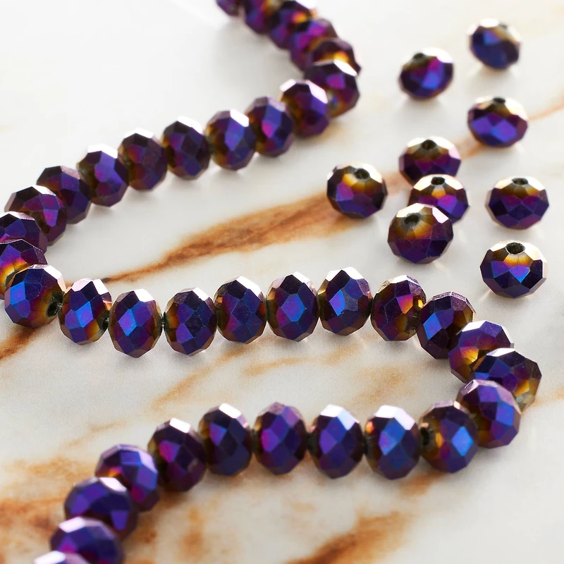 12 Pack: Amethyst Iridescent Glass Faceted Rondel Beads, 6mm by Bead Landing™