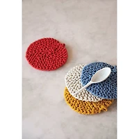 Hello Honey® 8" Red, Blue, Yellow & White Round Cotton Crocheted Pot Holder Set
