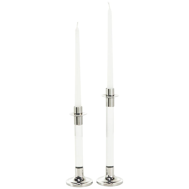 Silver Stainless Steel Candle Holder with Clear Glass Center Set