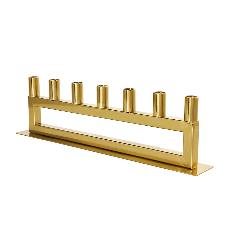 22" Gold Stainless Steel 7 Taper Candle Candelabra with Rectangular Frame
