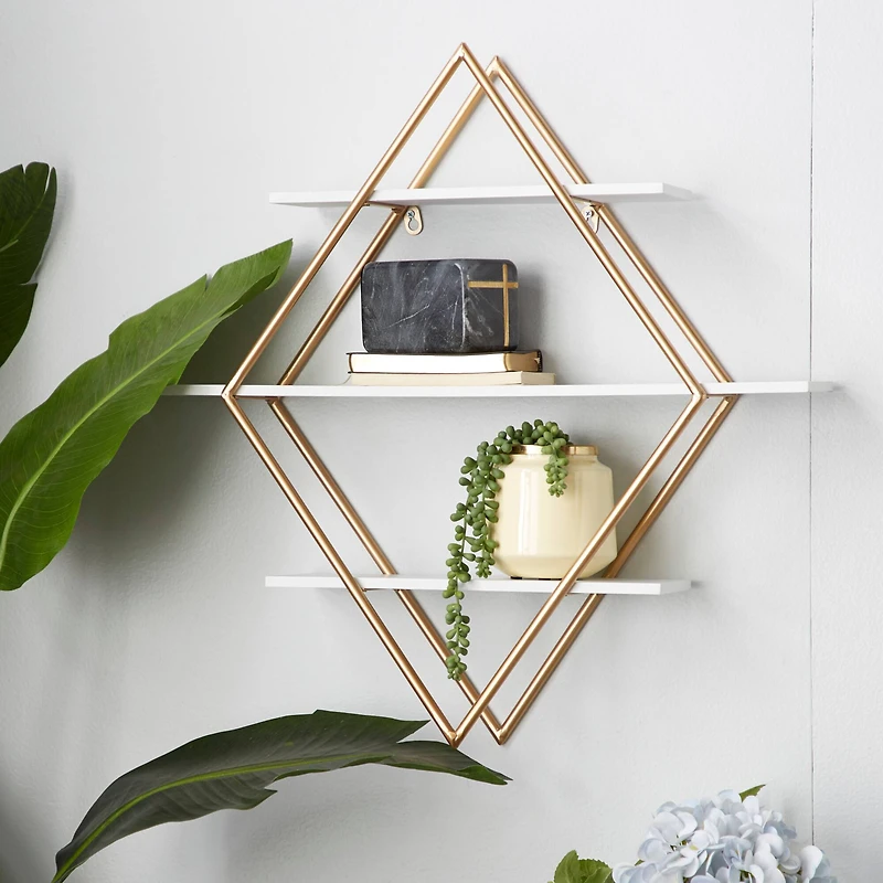 20" Gold Wood Glam Wall Shelf Set