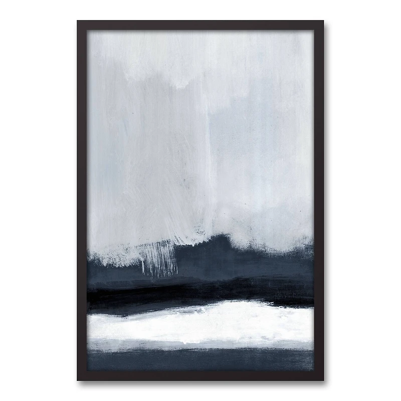Navy and White Abstract 20" x 30" Black Framed Canvas