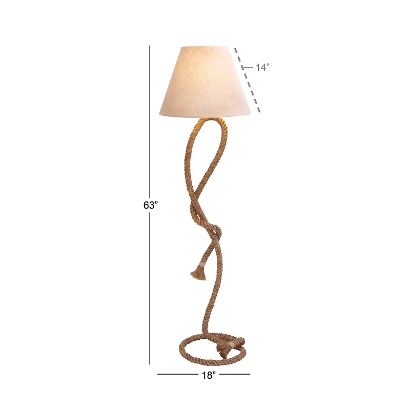 63" Brown Jute Rope & Iron Rustic Floor Lamp