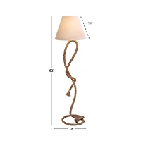 63" Brown Jute Rope & Iron Rustic Floor Lamp