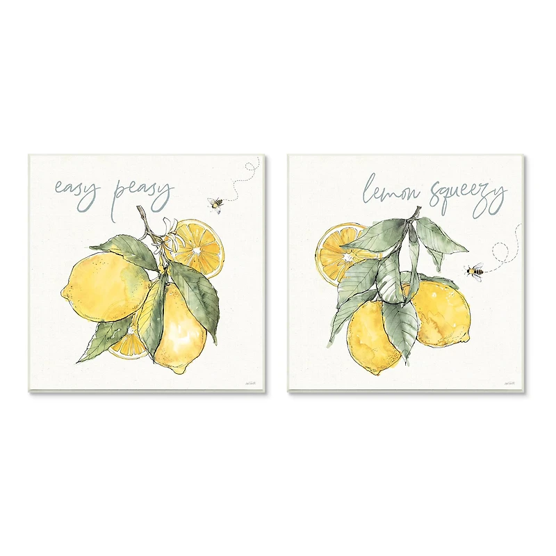 Stupell Industries Easy Peasy Lemon Squeezy Phrase Yellow Honey Bees,12" x 12"