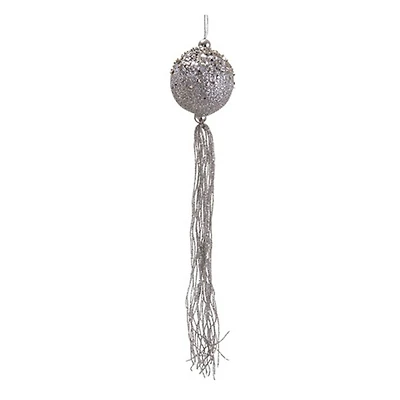 12" Glitter Silver Christmas Ball Ornament with Tassels