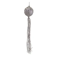 12" Glitter Silver Christmas Ball Ornament with Tassels