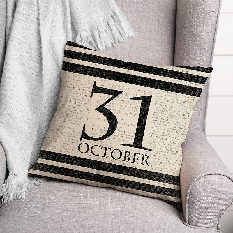 Halloween Date Newspaper Throw Pillow