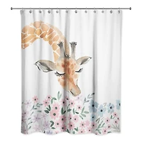 Giraffe Smelling Flowers 71" x 74" Shower Curtain