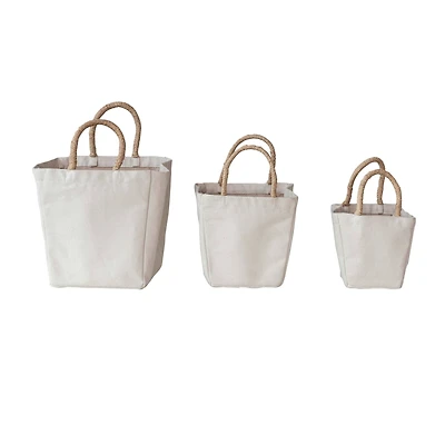 Hello Honey® Natural Cotton Canvas Containers with Braided Raffia Handles, 3ct.