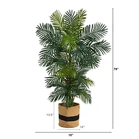6.5ft. Golden Cane Artificial Palm Tree in Handmade Natural Cotton Planter