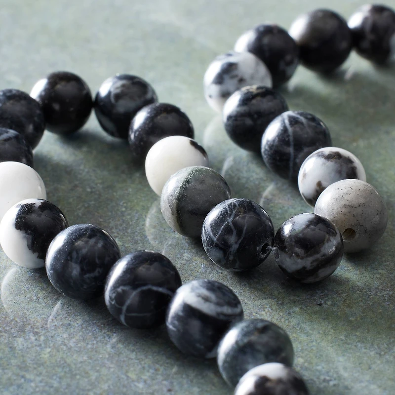 12 Pack:  Black & White Zebra Stone Round Beads, 8mm by Bead Landing™