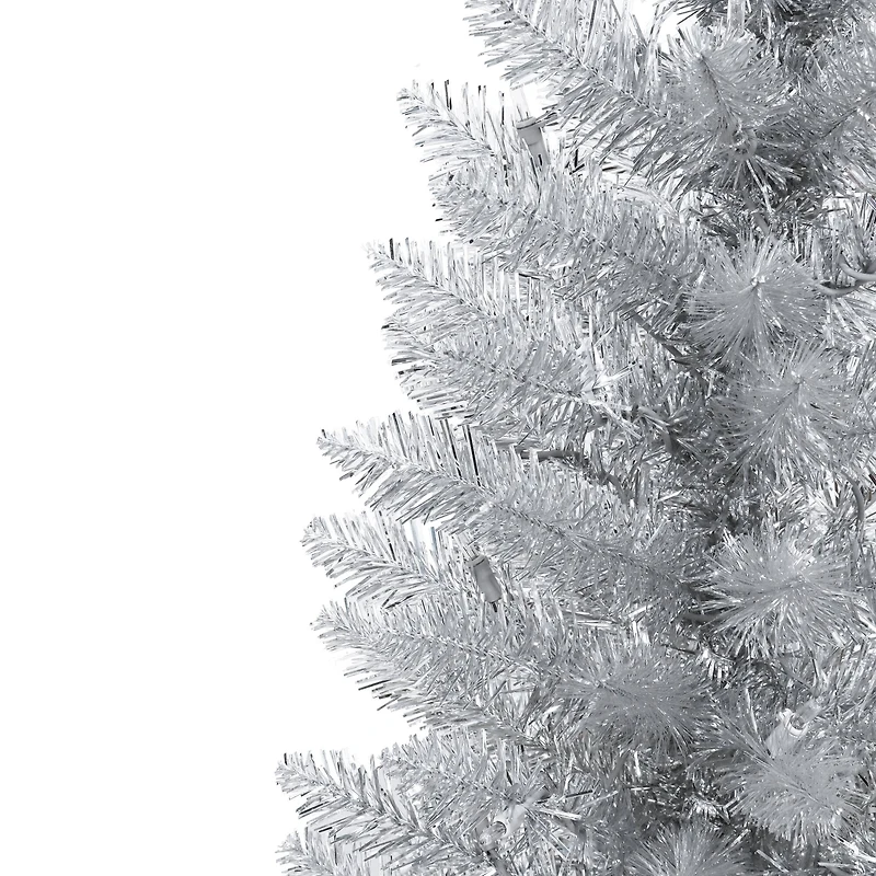 4.5ft. Pre-Lit Silver Tinsel Artificial Christmas Tree, Clear Lights