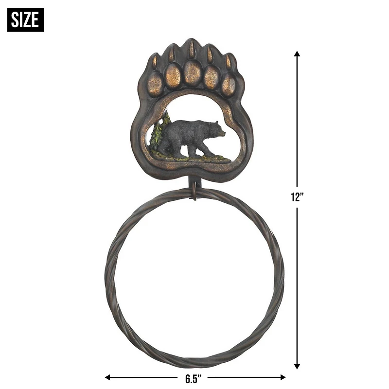 12" Black Bear Paw Towel Ring