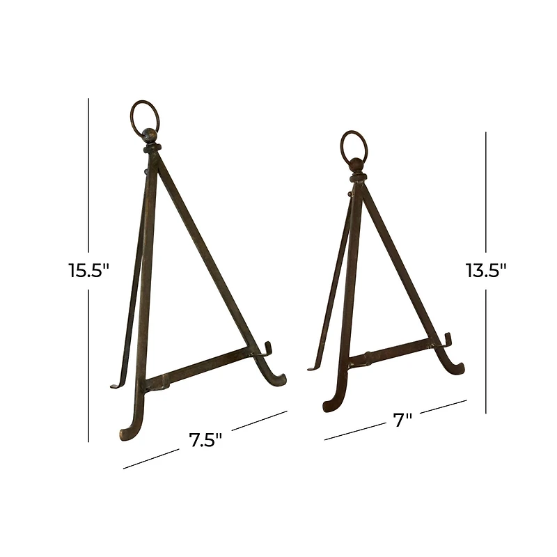 Set of 2" Bronze Metal Traditional Easels 13", 15"