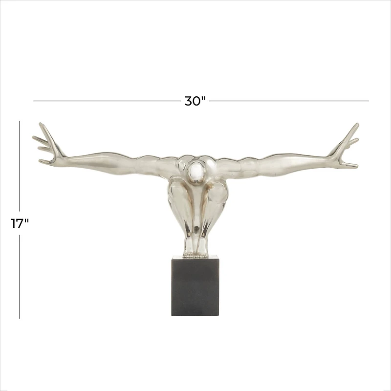 Silver Aluminum Contemporary People Sculpture, 30" x 5" x 17"
