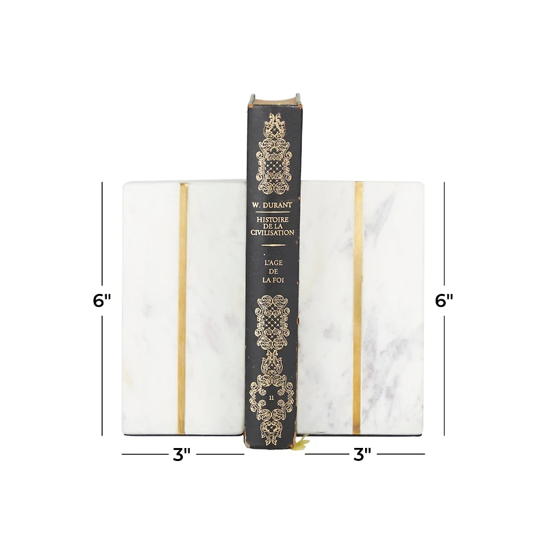 CosmoLiving by Cosmopolitan White Marble Glam Bookends, 6" x 3" x 2"