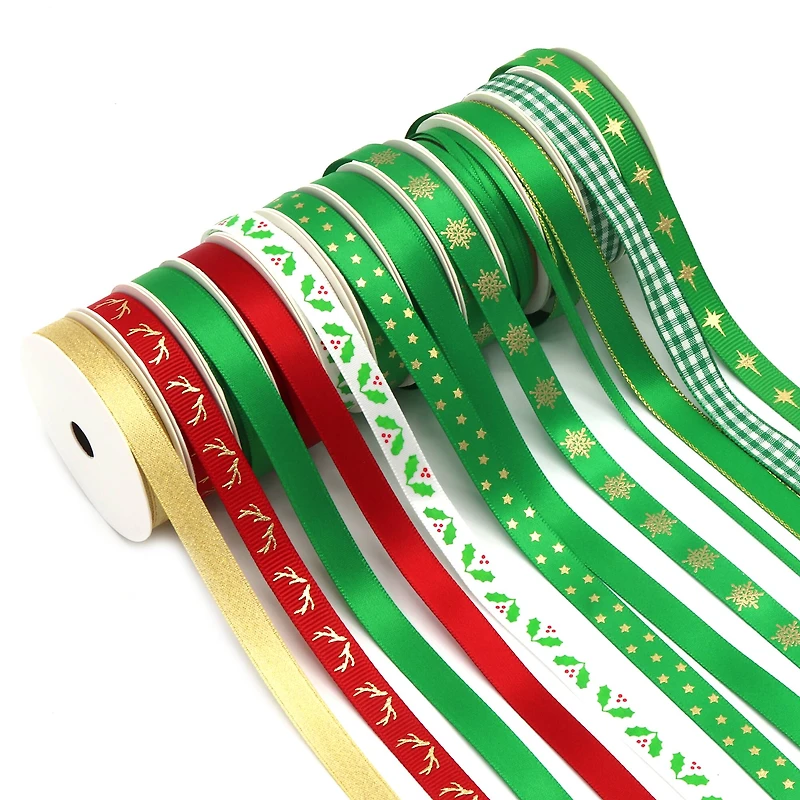 Gwen Studios 3/8" x 48yd. Green & Red Christmas Ribbon For Gifts & Crafts, 24ct.