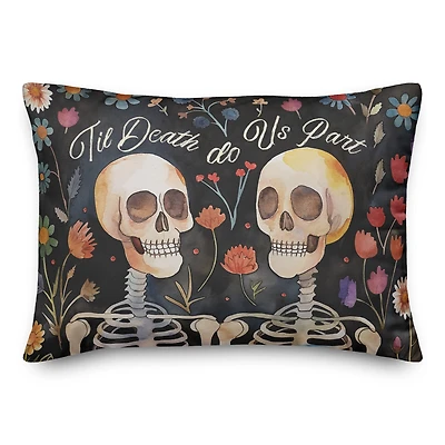 Til Death Do Us Part Floral Skeletons 14" x 20" Spun Poly Pillow