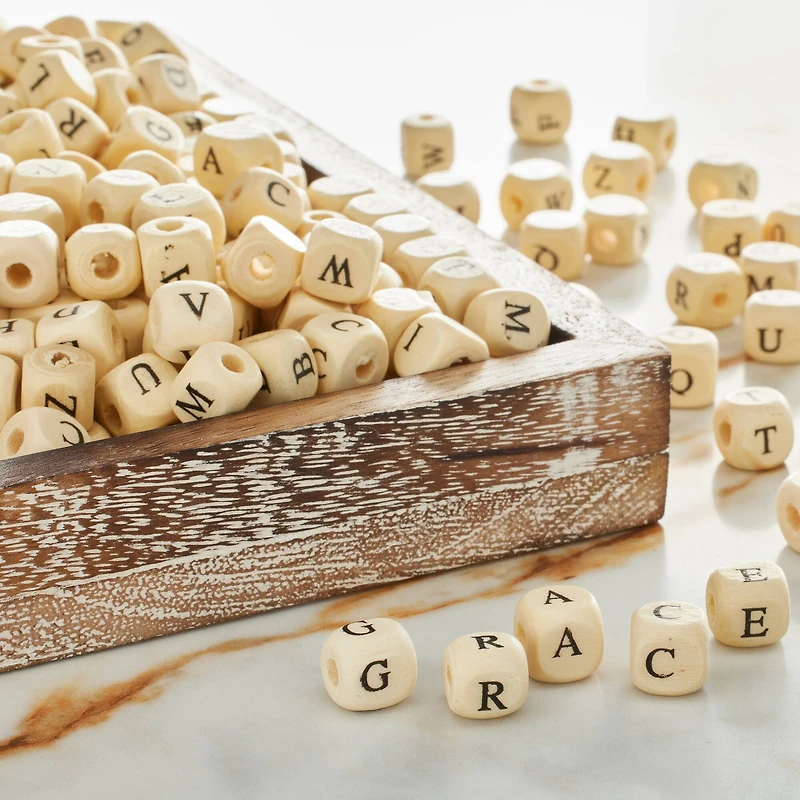 Alphabet Wooden Cube Beads, 9mm by Bead Leading™