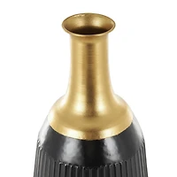 Black Metal Tall Ribbed Decorative Vase Set with Gold Tops