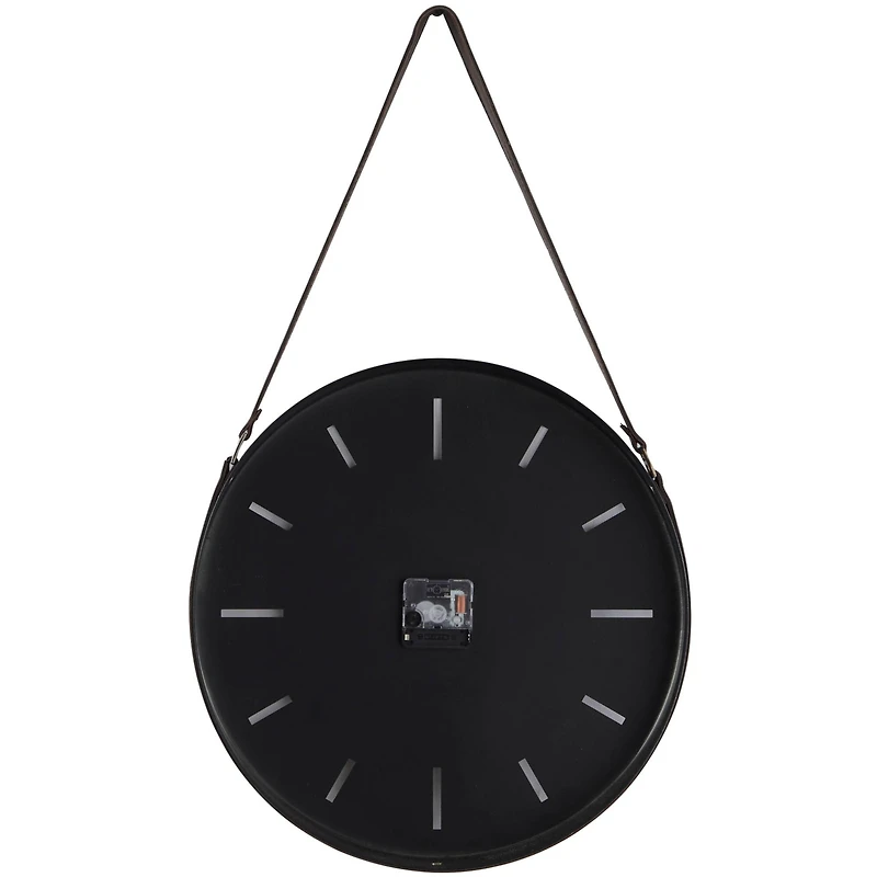 27" Black Stainless Steel Wall Clock with Leather Hanging Straps