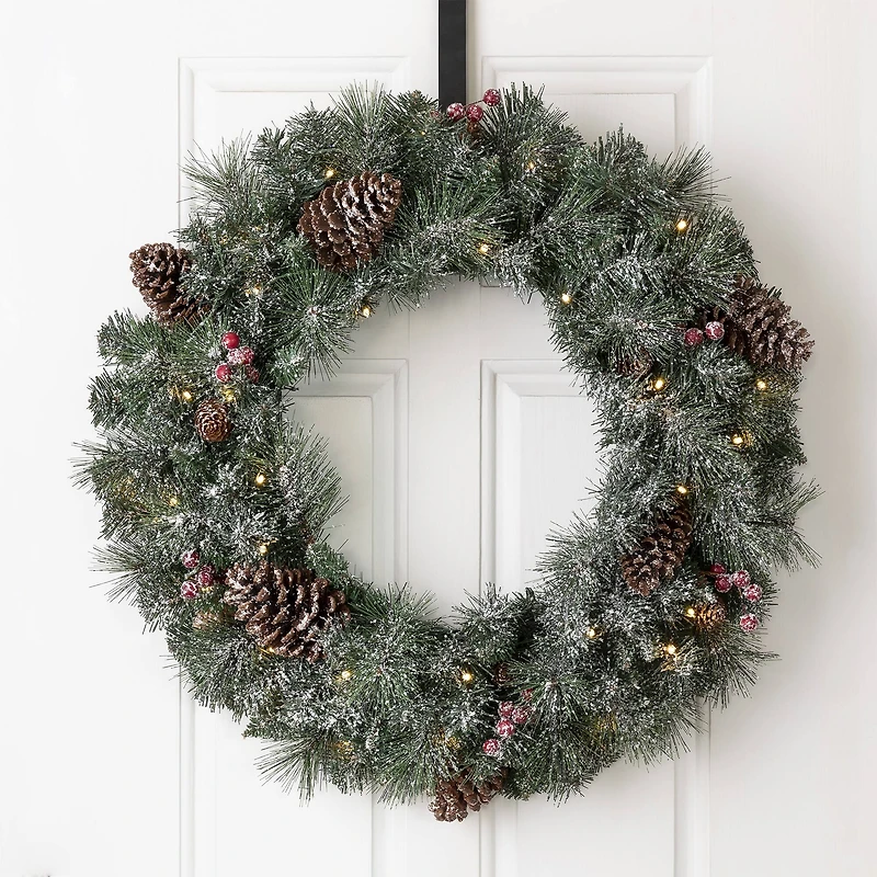 Glitzhome® 24" LED Glittered Pinecone Christmas Wreath