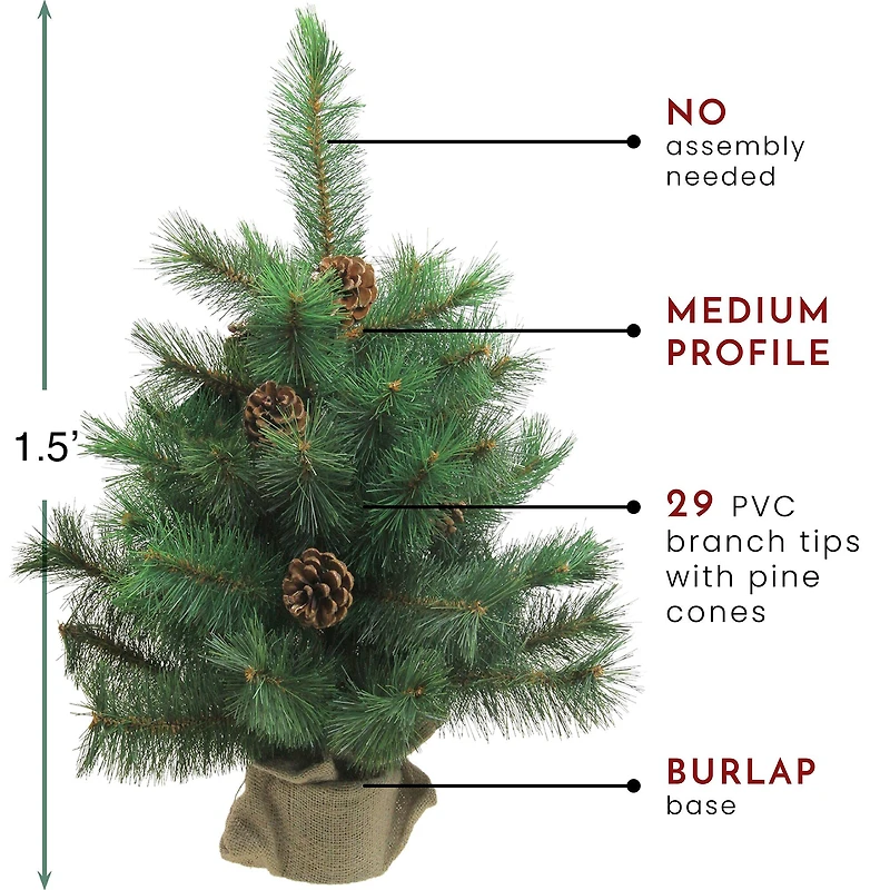 18" Unlit Medium Royal Oregon Pine Artificial Christmas Tree in Burlap Base