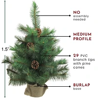 18" Unlit Medium Royal Oregon Pine Artificial Christmas Tree in Burlap Base