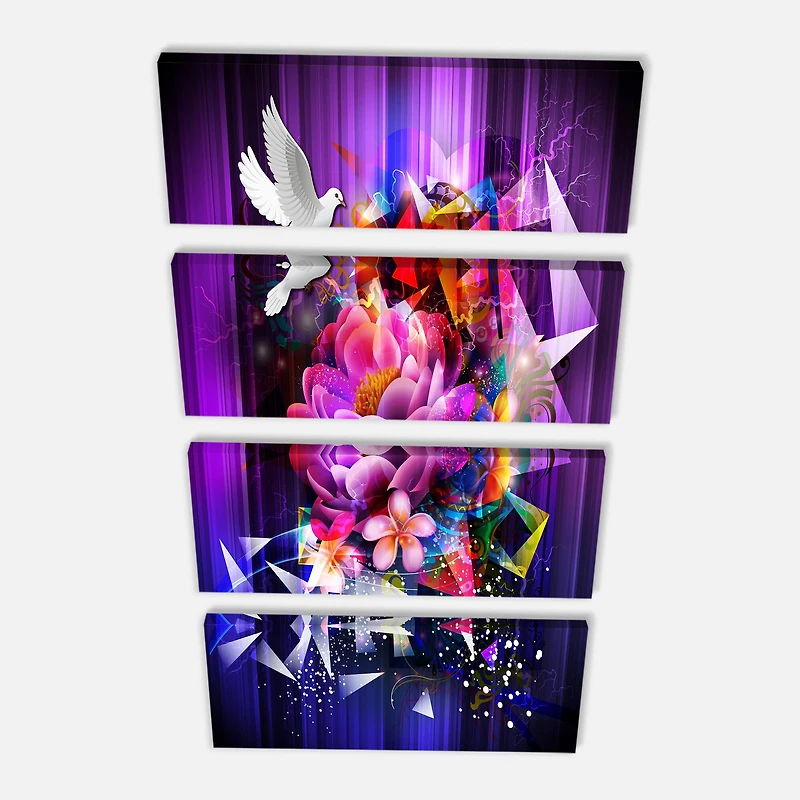 Designart - Abstract Floral Design with Dove