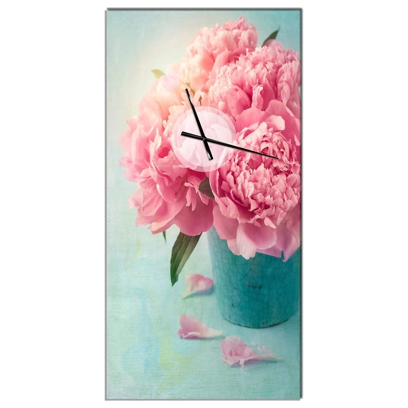 Designart Pink Peony Flowers in Vase Floral Wall Clock