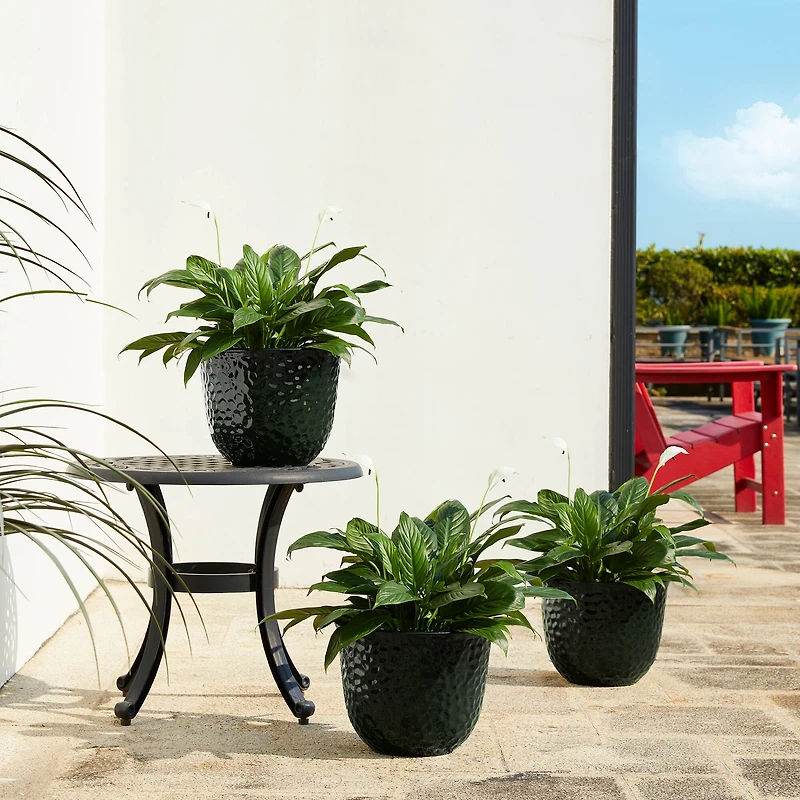 Glitzhome® 11.75" Honeycomb Textured Green Faux Ceramic Plastic Planters, 3ct.