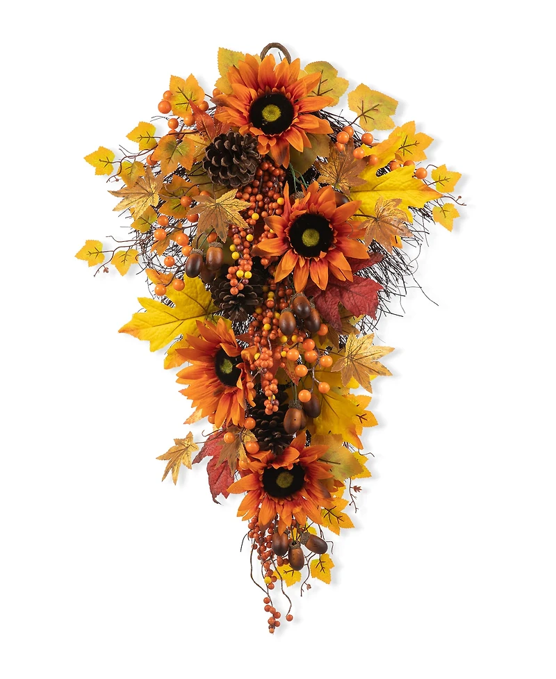 Glitzhome® 27" Fall Sunflower, Maple Leaf & Berry Swag