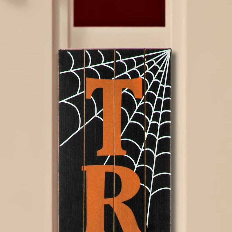 Glitzhome® Orange & Black Wooden Trick or Treat Porch Sign