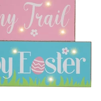 Glitzhome® 12" Easter LED Lighted Wooden & Metal Block Word Sign