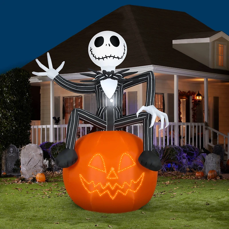 10ft. Lightshow Airblown® Micro Lights Inflatable Jack Skellington on Pumpkin