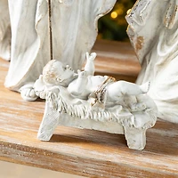 Glitzhome® 5-Piece White & Gold Resin Holy Family with Christmas Trees Set