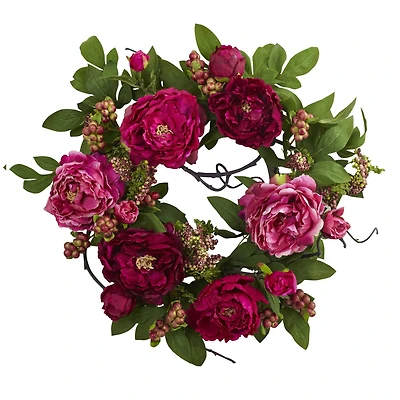 20'' Hot Pink Peony & Berry Wreath