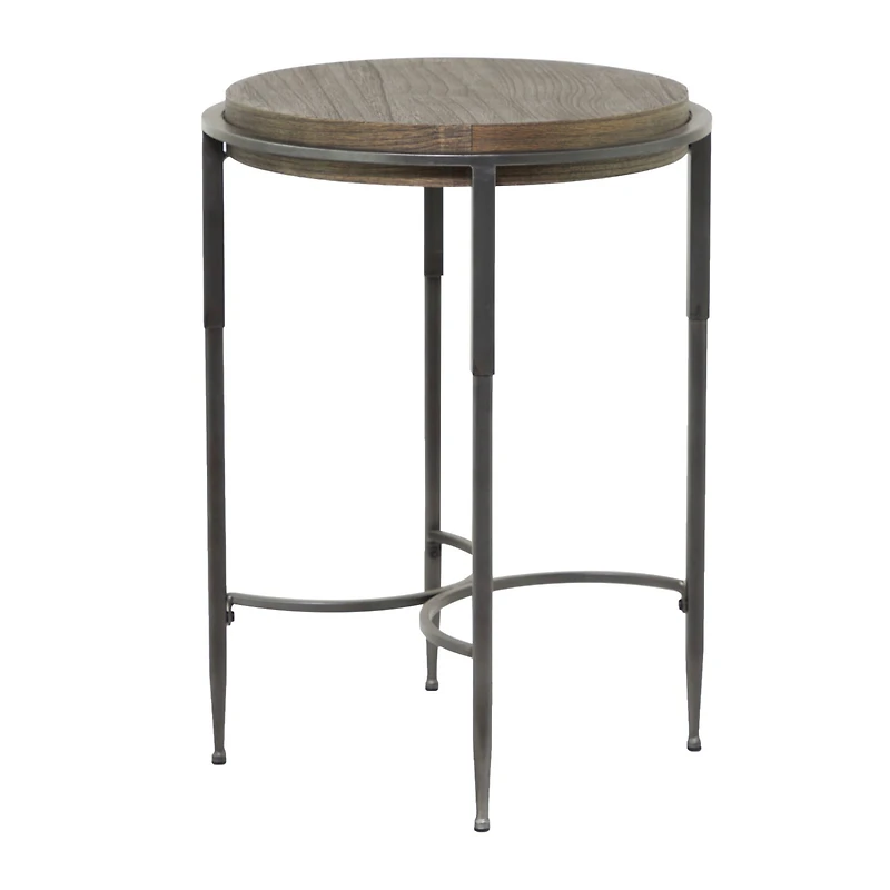 25" Dark Brown Metal Industrial Accent Table
