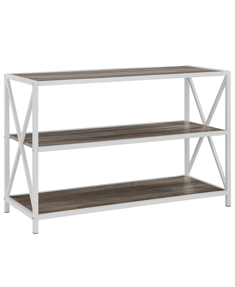 Walker Edison Gray Wash/White Metal X-Frame Industrial Wood Bookshelf