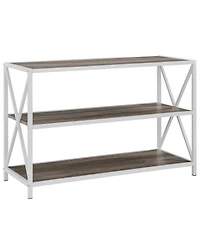 Walker Edison Gray Wash/White Metal X-Frame Industrial Wood Bookshelf