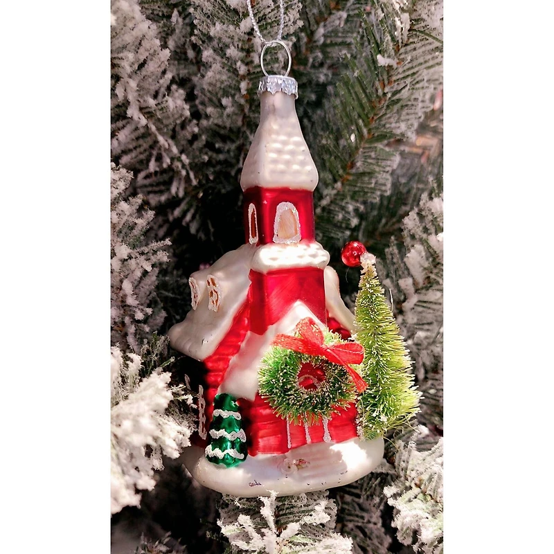 Wizardi 12" Christmas Church Glass Ornament