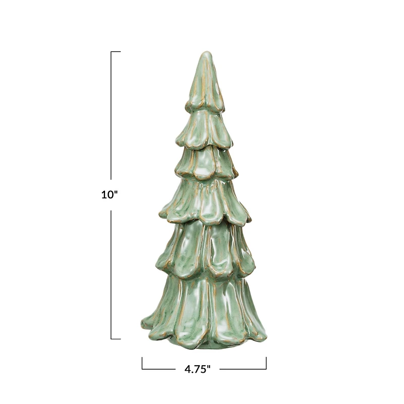 Hello Honey® 10" Green Handmade Stoneware Tree Décor with Reactive Glaze