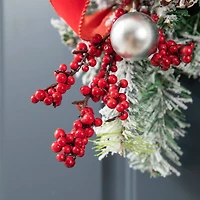 Glitzhome® 25" Flocked Berry, Ornament & Pinecone Ribbon Teardrop