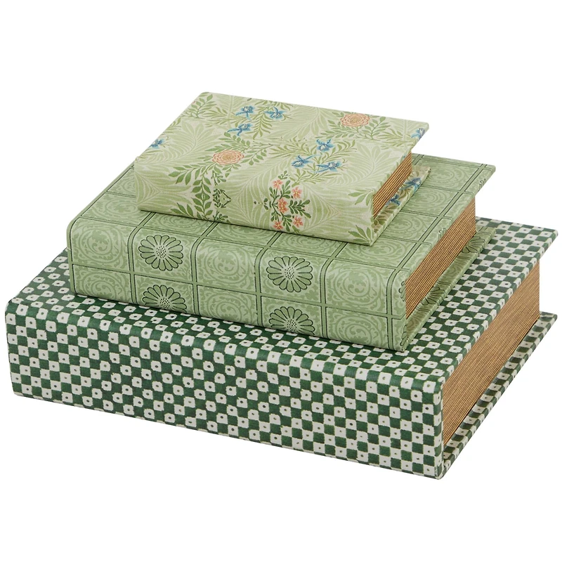 Green Faux Leather Faux Book Box Set