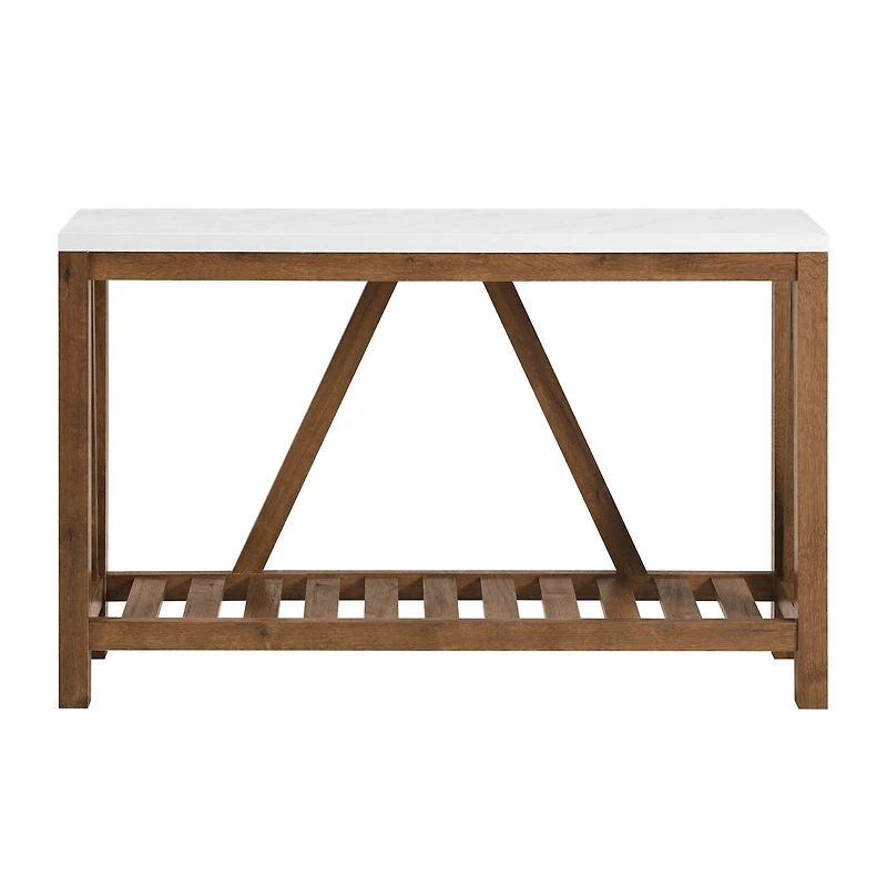 Walker Edison Faux White Marble/Walnut Rustic A-Frame Entry Table
