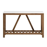 Walker Edison Faux White Marble/Walnut Rustic A-Frame Entry Table
