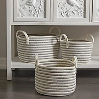 Gray Cotton Handmade Storage Basket with Handles Set of 3 12", 10", 10"
