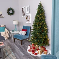 7ft. Pre-Lit Grand Teton Spruce Flat Back Artificial Christmas Tree, Clear LED Lights