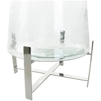 16" Clear Glass & Stainless Steel Hurricane Candle Holder
